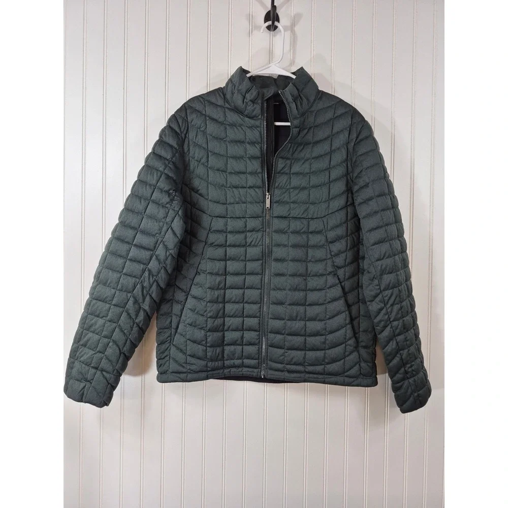 Ben Sherman Mens Quilted Puffer Jacket Green Grid Full Zip Stand Collar Medium